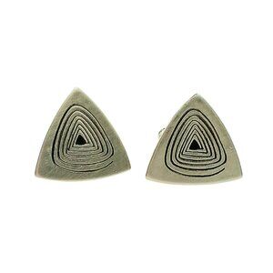 Vintage England Cufflinks Spiral Pattern Triangle Silver Tone Mod with Etched